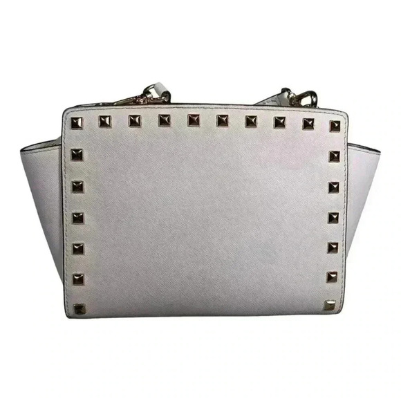 Michael Kors Selma Studded Shoulder Crossbody White Leather Gold Small - Picture 3 of 10